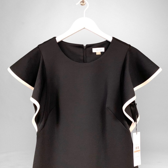 Calvin Klein Black Statement Cap Flutter-Sleeve Sheath Scuba Unlined Dress - Picture 11 of 14